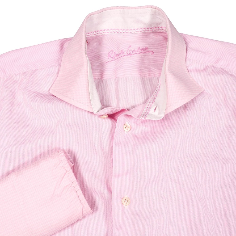 Robert Graham Pink Striped Dress Shirt Long Sleeve Button Up Designer Large 16.5